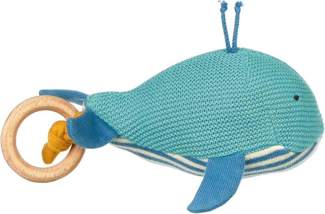 SIGIKID 39672 Strick-Greifling Wal Knitted Love, Babyspielzeug aus Baumwollstrick mit Holzring und R