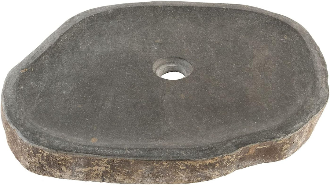Naturstein Waschbecken 50 cm grau rund - Flussstein-Waschbecken flach Aufsatzwaschbecken WOHNFREUDEN