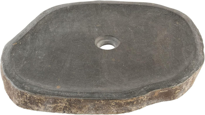 Naturstein Waschbecken 50 cm grau rund - Flussstein-Waschbecken flach Aufsatzwaschbecken WOHNFREUDEN