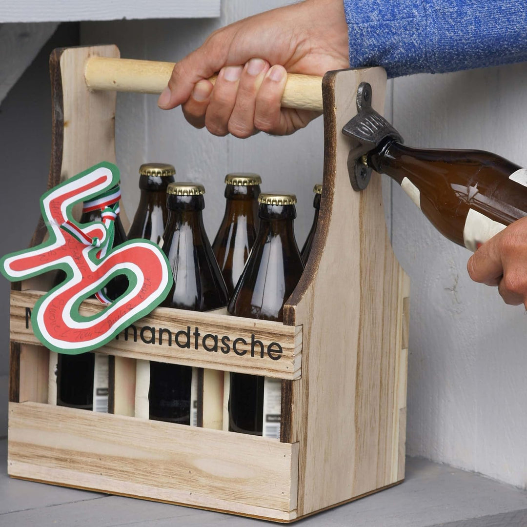 UNUS Home Männerhandtasche Bier, Flaschenträger aus Holz für 6 Flaschen, Bierträger mit Flaschenöffn