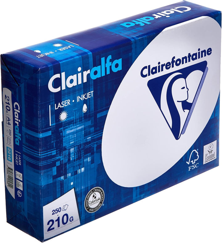 Clairefontaine 2216C - Ries Druckerpapier / Kopierpapier Clairalfa, extraweiss, DIN A4, 210g, 250 Bl