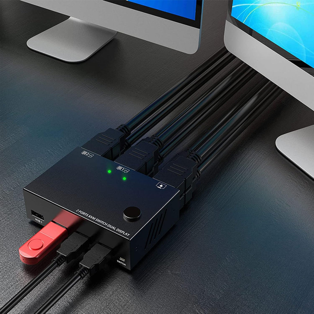 KVM Switch HDMI 2 Port Box, Dual KVM Switch HDMI 2 Port für 2 Computer Laptops, Unterstützt 3840 X 2