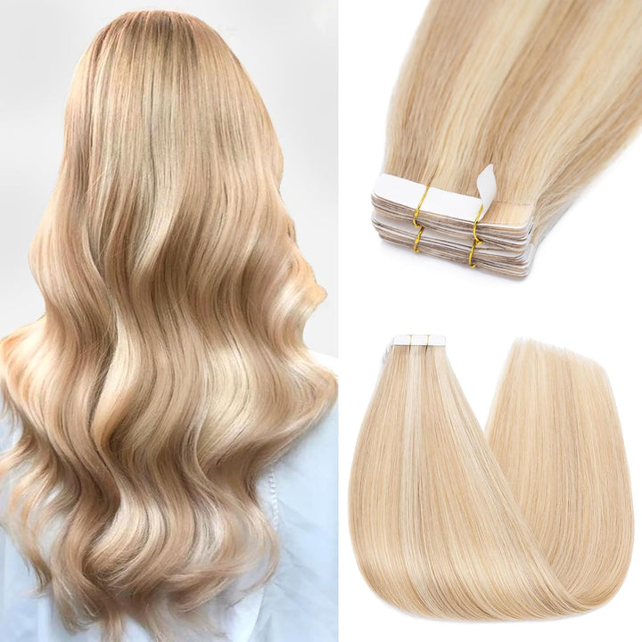 Silk-co Tape Extensions Echthaar 10stk, Remy Tape in Extensions Haarverlängerung, Skin Weft Echthaar