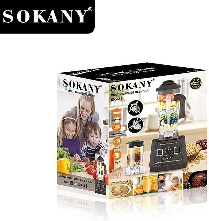 SOKANY SK-666 5000W Hochleistungsmixer, 9 Geschwindigkeitsstufe, 2-in-1[2,5L Standmixer und Smoothie