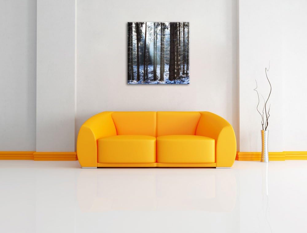 Pixxprint Winterwald, Format: 70x70 auf Leinwand, XXL riesige Bilder fertig gerahmt mit Keilrahmen,