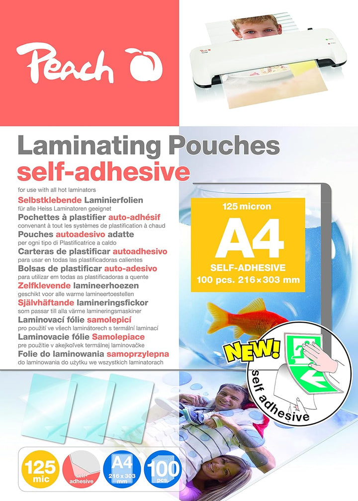Peach Laminierfolien A4-125 mic - 100 pouches - selbstklebende Rückseite - geeignet für selfmade Bil