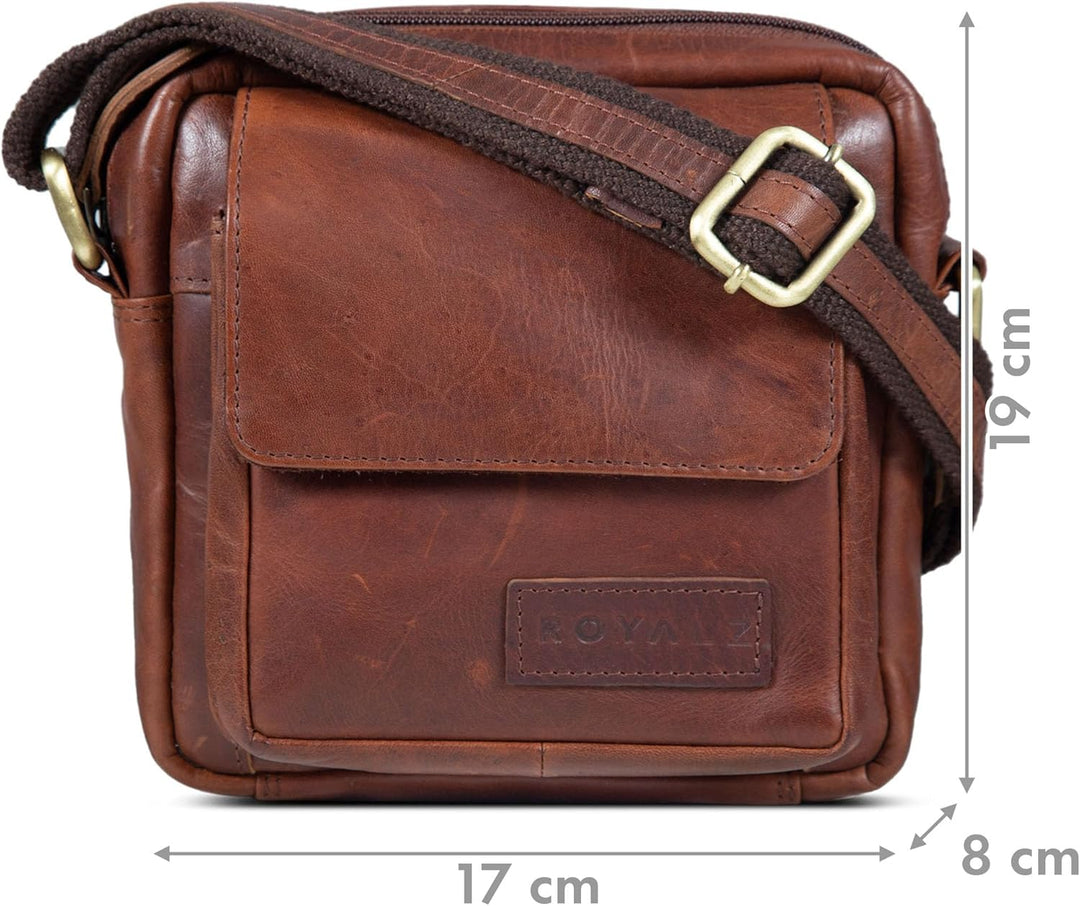 ROYALZ 'Austin' Moderne Echtleder Umhängetasche Klein Herren Schultertasche Mini Messenger Bag Vinta