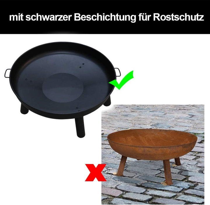Daromigo Feuerschale Ø 80 cm, mit 2 Griffen und 3 abnehmbaren Füssen, grosse Feuerschale und Feuerko