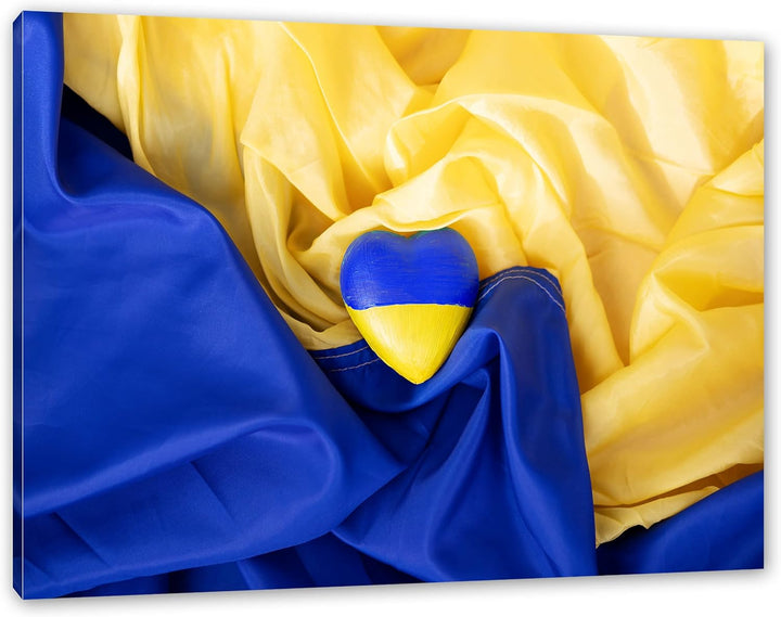 Herz mit Ukraine Flagge als Leinwandbild | Grösse: 120x80 cm | Wandbild | Kunstdruck | fertig bespan