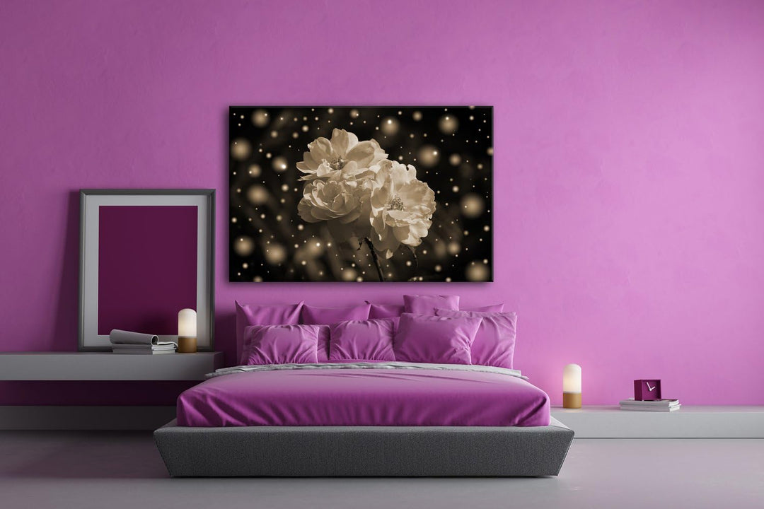 deyoli verschneite rosa Blumen Format: 80x60 Effekt: Sepia als Leinwand, Motiv fertig gerahmt auf Ec
