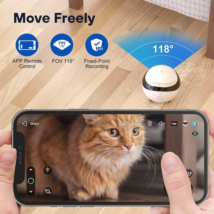 Enabot EBO SE Heimtierkameras mit EBO ROLA-PET App,1080P WLAN Mobiler Überwachungskamera Innen mit N