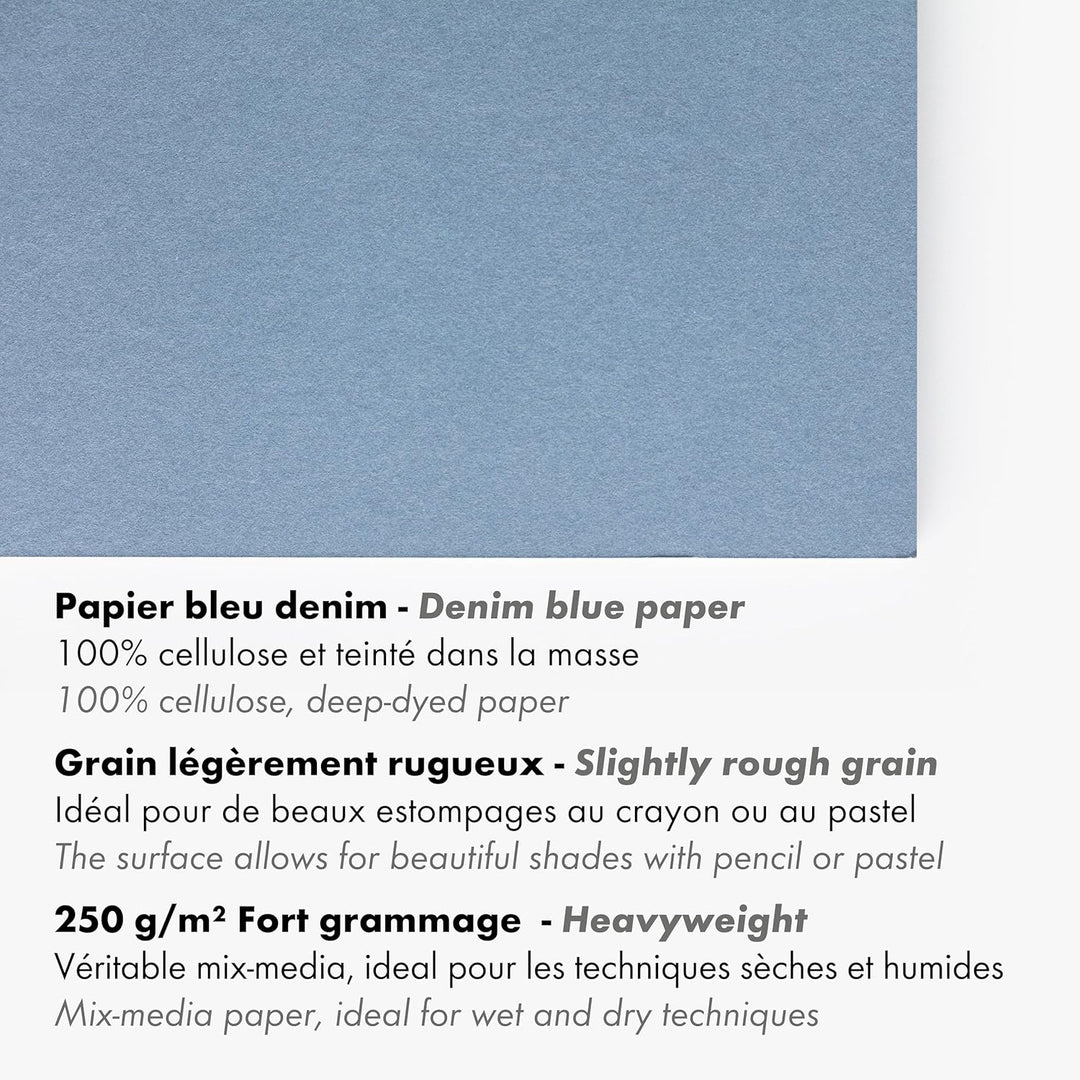 Clairefontaine 975700C - Packung mit 4 Blöcken Paint´ON Denim, DIN A5, kopfseitig geleimt, 15 Blatt,