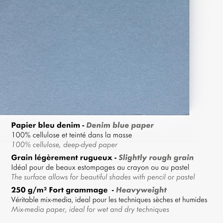 Clairefontaine 975700C - Packung mit 4 Blöcken Paint´ON Denim, DIN A5, kopfseitig geleimt, 15 Blatt,