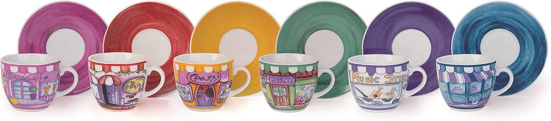 Molecuisine Kaffeetassen-Set mit Untertasse, 6 Stück Shops 90 cl mehrfarbig