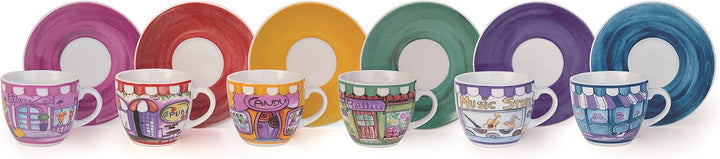 Molecuisine Kaffeetassen-Set mit Untertasse, 6 Stück Shops 90 cl mehrfarbig