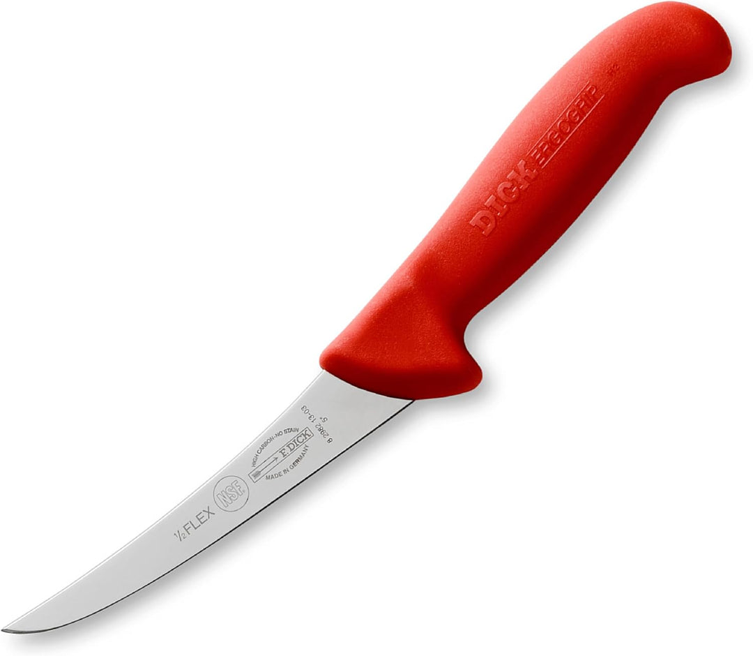 Dick Ausbeinmesser semi-flexibel 13 cm geschweift - Griff rot - für Fleischer, Metzger, Jäger und Sc