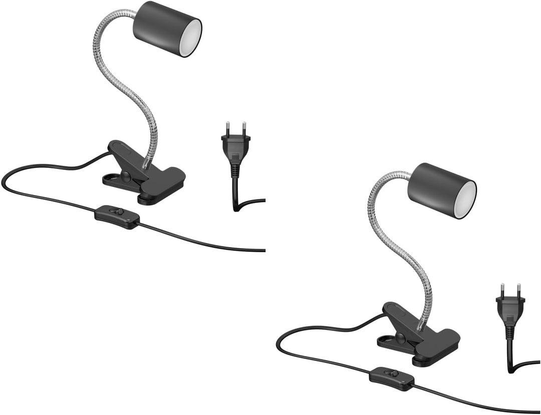 ledscom.de Klemmleuchte WAIKA mit Schwanenhals und Schalter schwarz matt, inkl. GU10 LED Lampe (warm