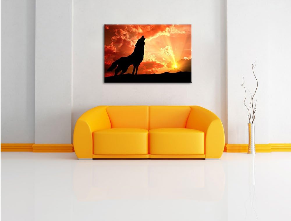 Pixxprint Wolf Heulen als Leinwandbild/Grösse: 100x70 cm/Wandbild/Kunstdruck/fertig bespannt, 100x70