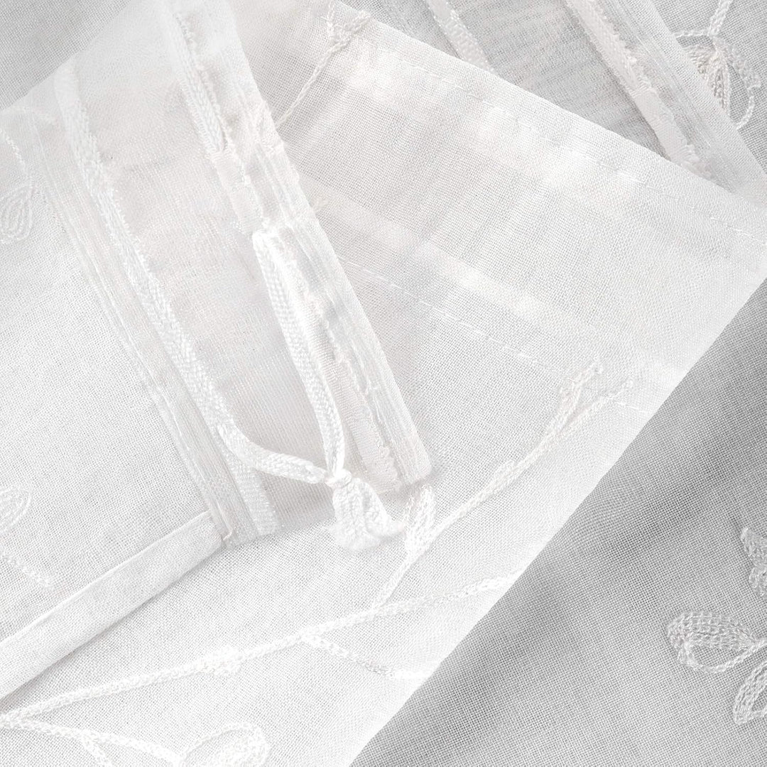 WOLTU VH6056ws-2, 2er Set Gardinen transparent Blumen Stickerei mit Kräuselband Leinen Optik, Doppel