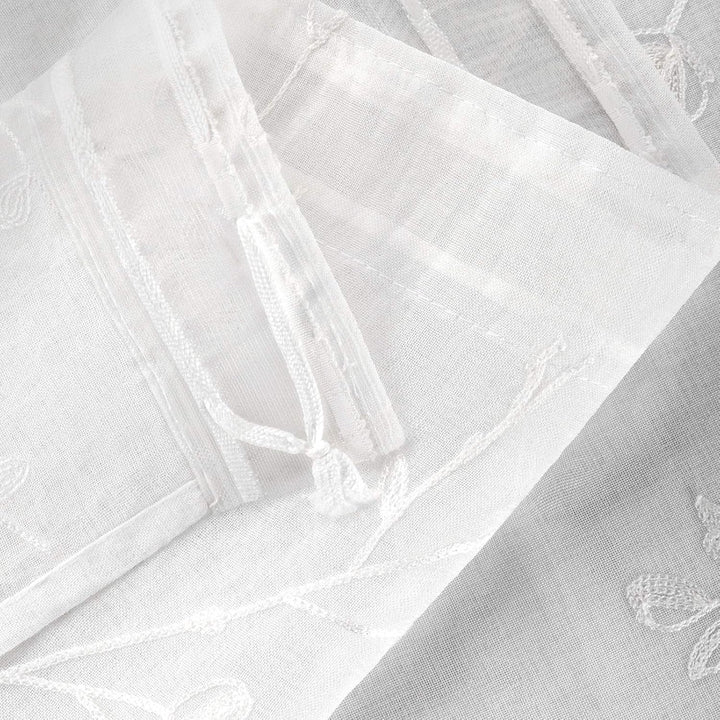 WOLTU VH6056ws-2, 2er Set Gardinen transparent Blumen Stickerei mit Kräuselband Leinen Optik, Doppel