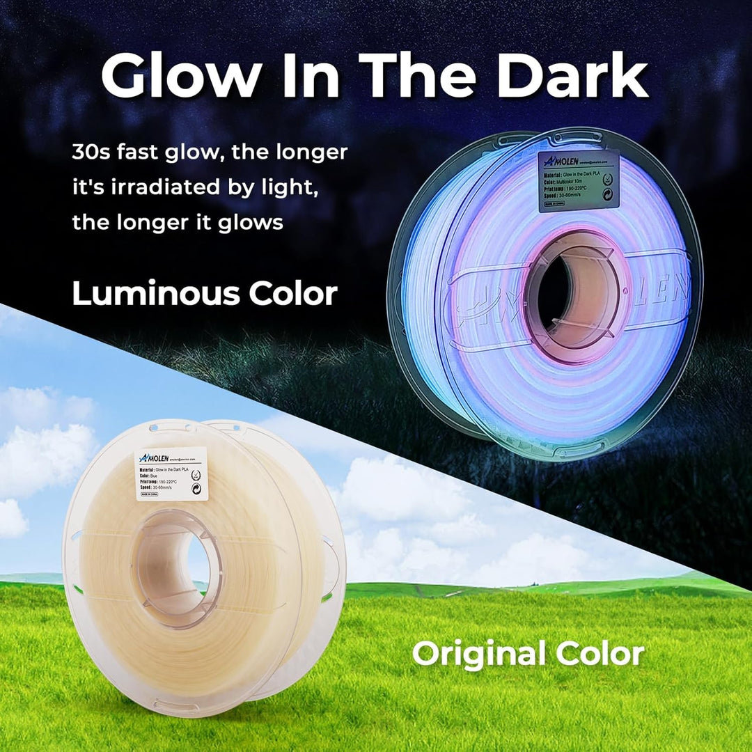 AMOLEN PLA 3D Drucker Filament, Glow in the Dark Filament 1.75mm, Sauber Gewickeltes Filament, Kompa