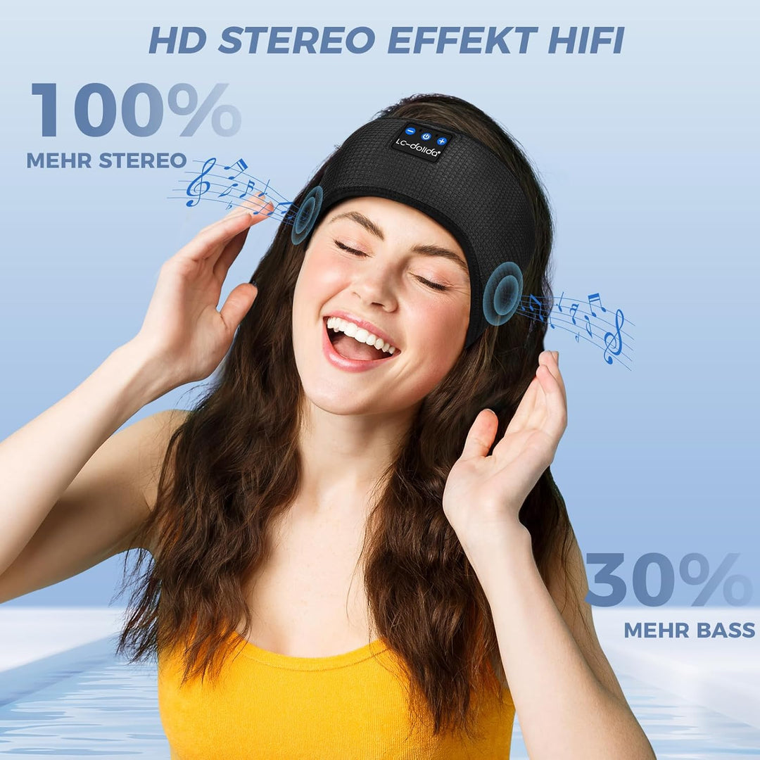 LC-dolida Schlafkopfhörer Bluetooth 5.4, Schlaf Stirnband Kopfhörer Headband Schlafmaske, Sportskopf