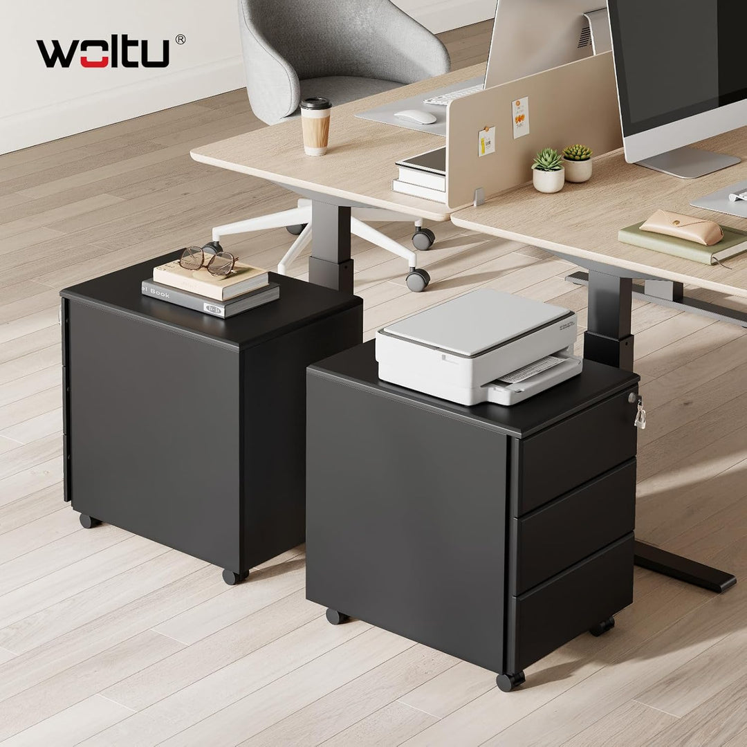 WOLTU Rollcontainer Metall, Mobiler Aktenschrank Büroschrank mit 3 Schubladen Bürocontainer, abschli