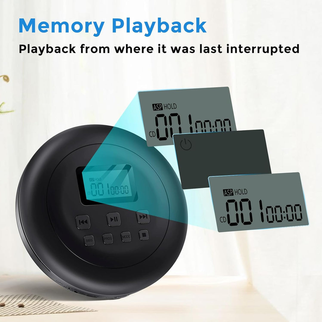 Gueray Tragbarer CD-Player CD Spieler Persönliche CD Player mit Kopfhörer LCD Display Anti-Skip Schu