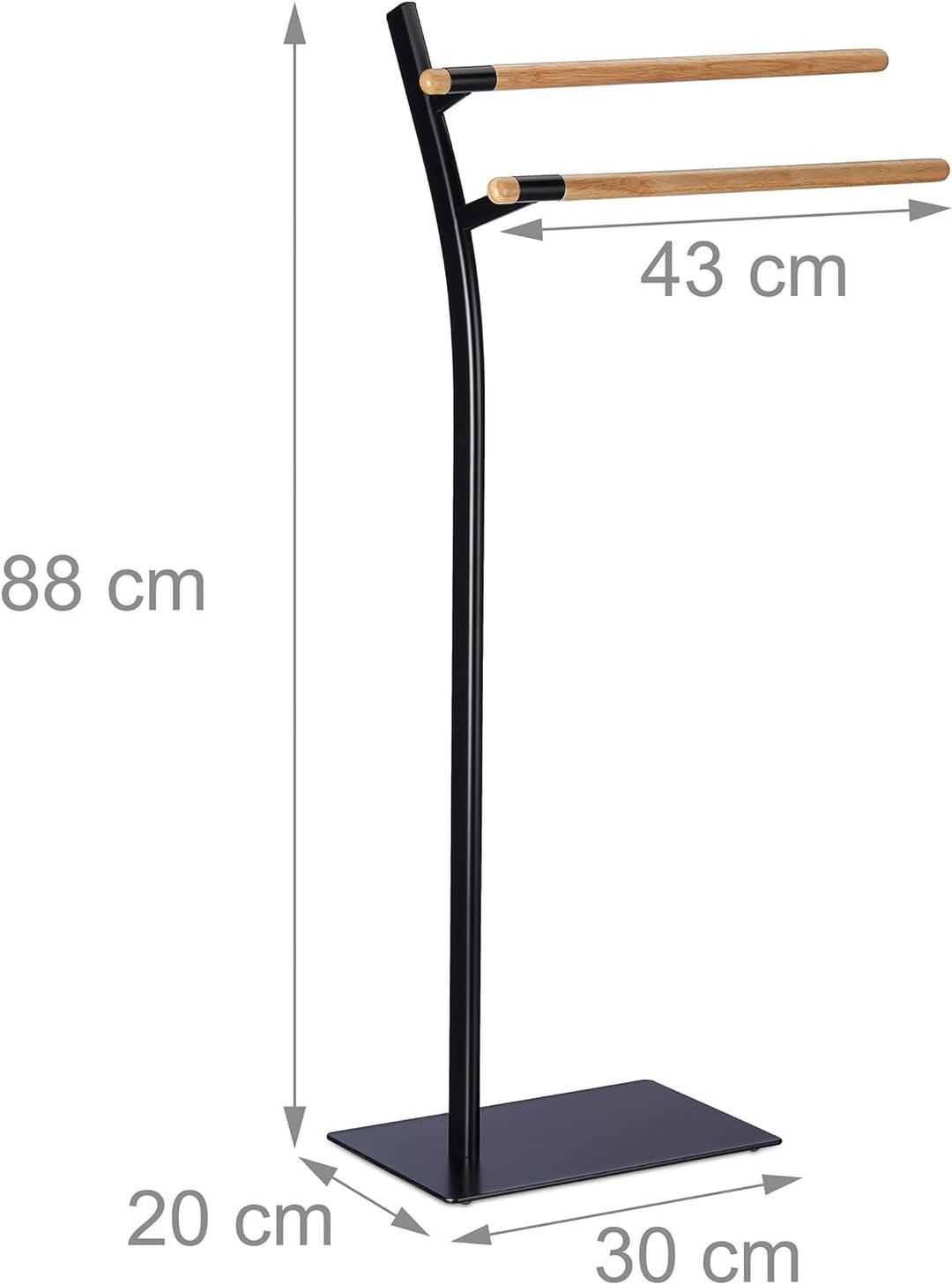 Relaxdays Handtuchhalter, freistehend, Handtuchständer mit 2 Stangen, HBT: 88 x 46,5 x 20 cm, ohne B