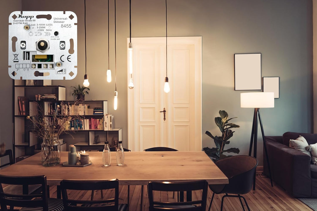 Kopp Universal Druckwechsel-Dimmer Sockel, für LED, Phasenan- und Phasenabschitt, LED 3-100 Watt, Gl