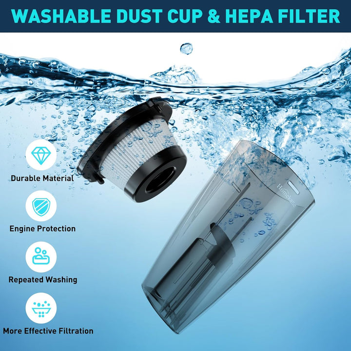 HOMEKANE Handstaubsauger, 9500Pa Handstaubsauger Akku Beutellos Nass&Trocken mit Waschbar HEPA-Filte