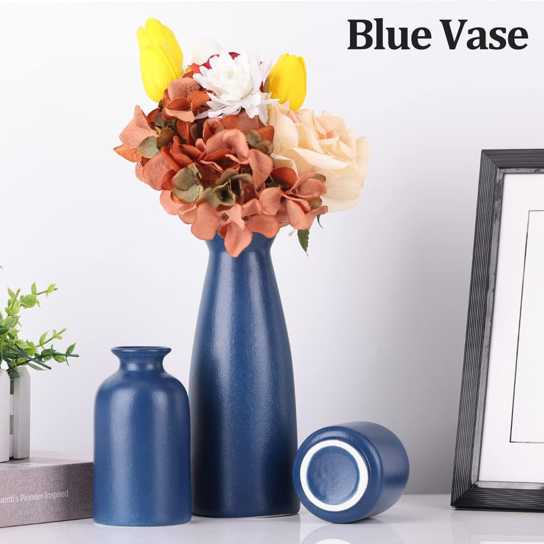 Blaues Keramikvasen-Set – 3 marineblaue Vasen, landhausblaue Vasen als Heimdekoration, Wohnzimmerdek