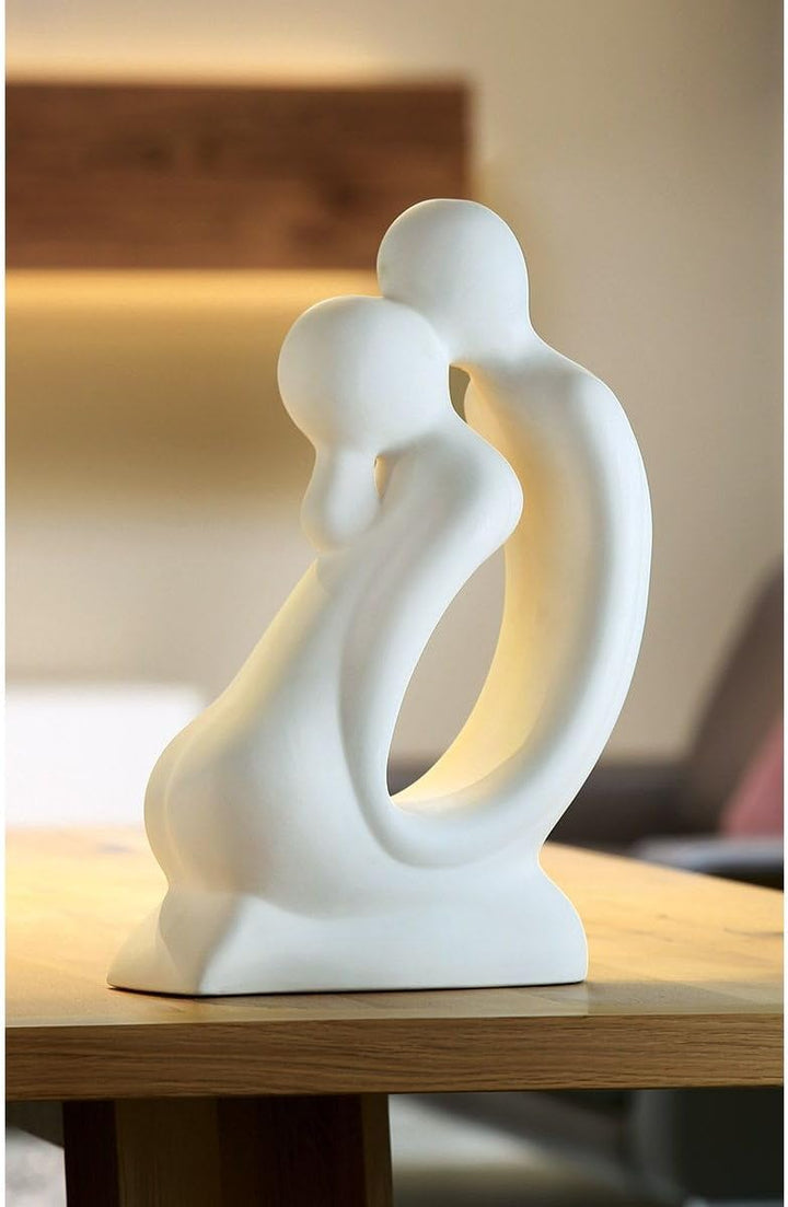 Skulptur Paar "Der Kuss" kniend, Farbe weiss