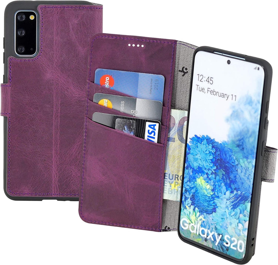 Suncase Book-Style Hülle kompatibel mit Samsung Galaxy S20 Leder Tasche (Slim-Fit) Lederhülle Handyt