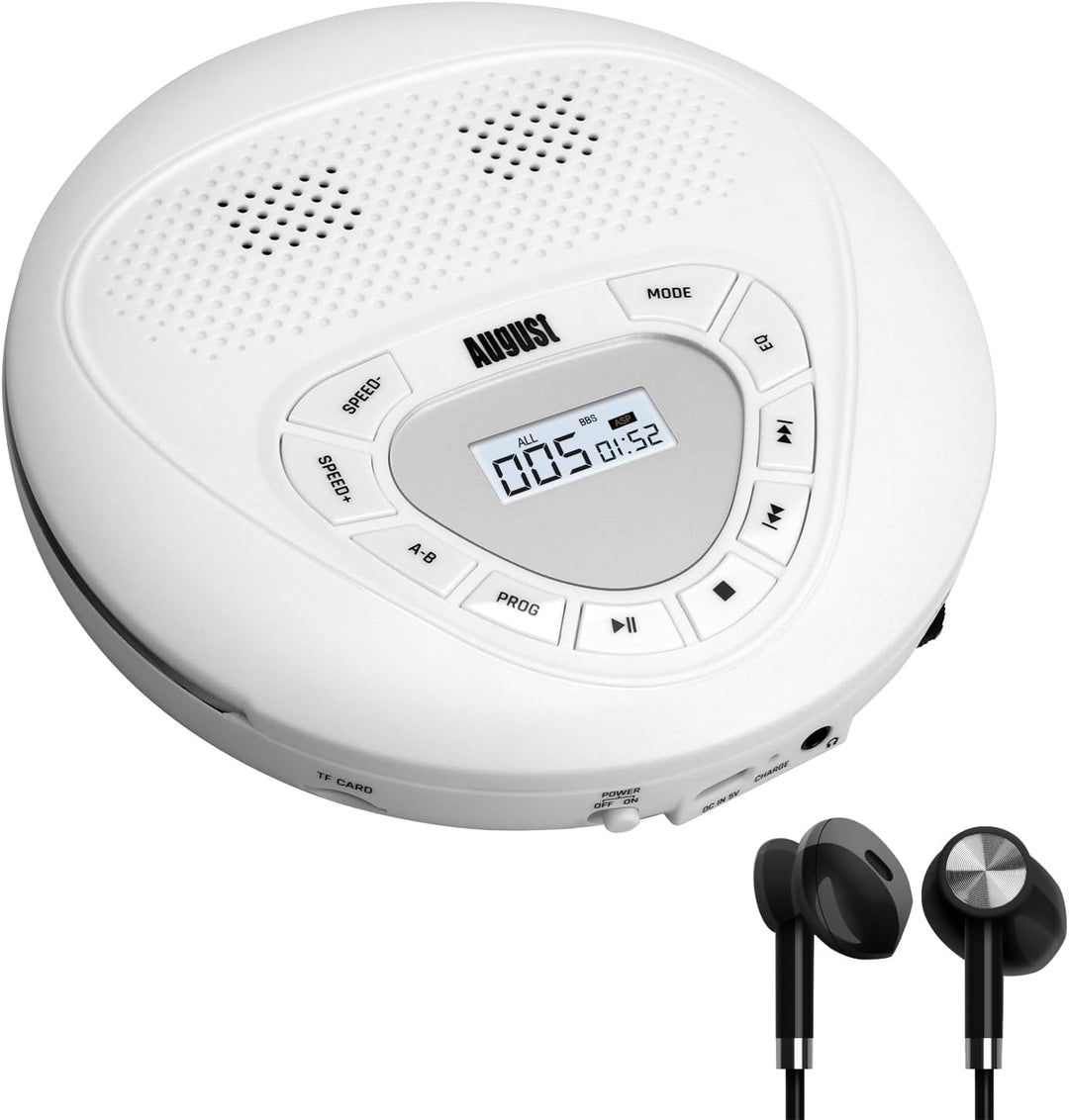 Wiederaufladbarer tragbarer CD Player mit Kopfhörer -August SE10- Walkman USB-C mit Lautsprecher Übe
