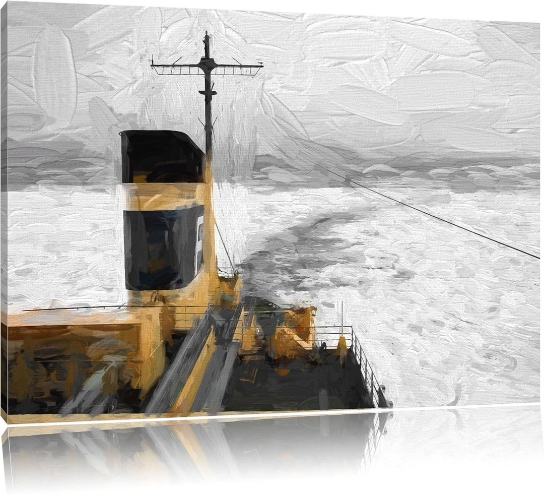 gemaltes grosses Schiff auf Eismeer Format: 100x70 auf Leinwand, XXL riesige Bilder fertig gerahmt m