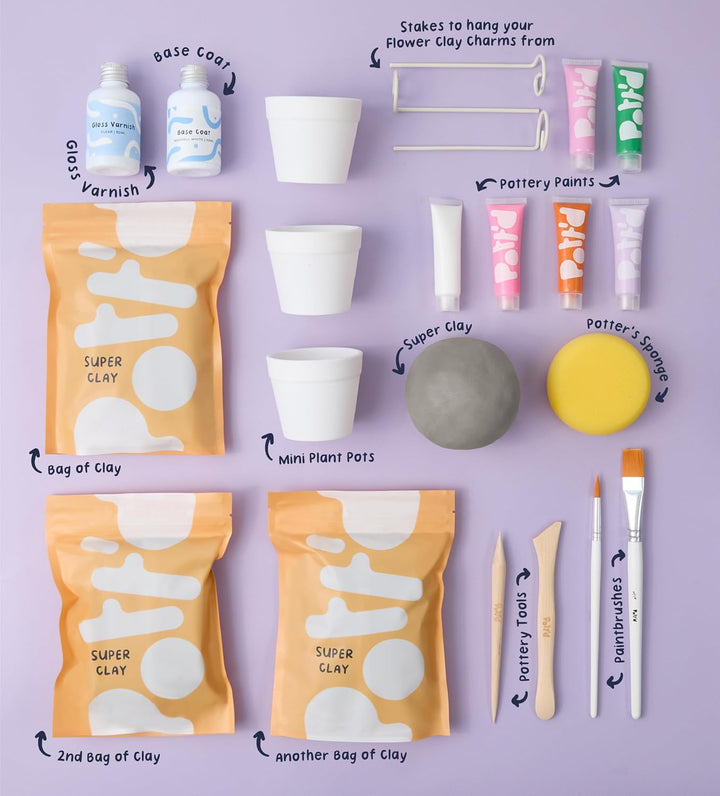 Pott'd Mini-Töpfer-Sets | Lufttrocknendes Töpferset für Erwachsene | Mit Farben, Töpferwerkzeugen un