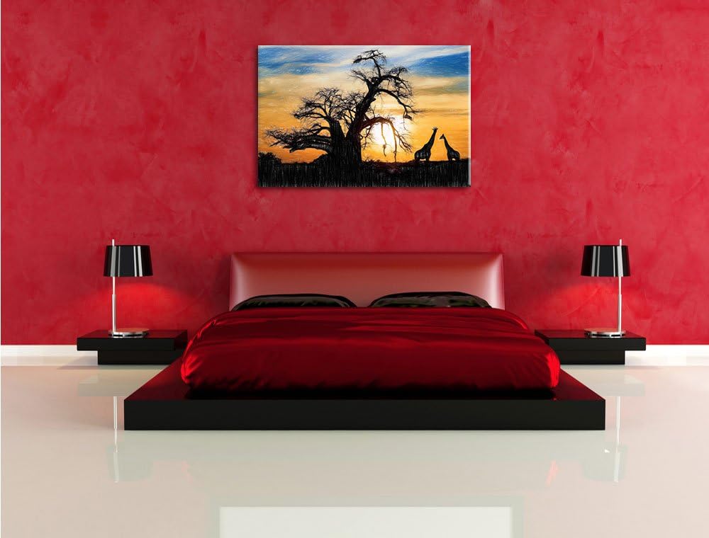 Pixxprint Zwei Giraffen in der Wüste als Leinwandbild/Grösse: 100x70 cm/Wandbild/Kunstdruck/fertig b