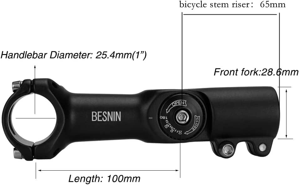 BESNIN Fahrrad Vorbau,Radfahren MTB Vorbau 0-90° 31.8MM OR 25.4MM 60/93/100mm Mountainbike Lenker Vo