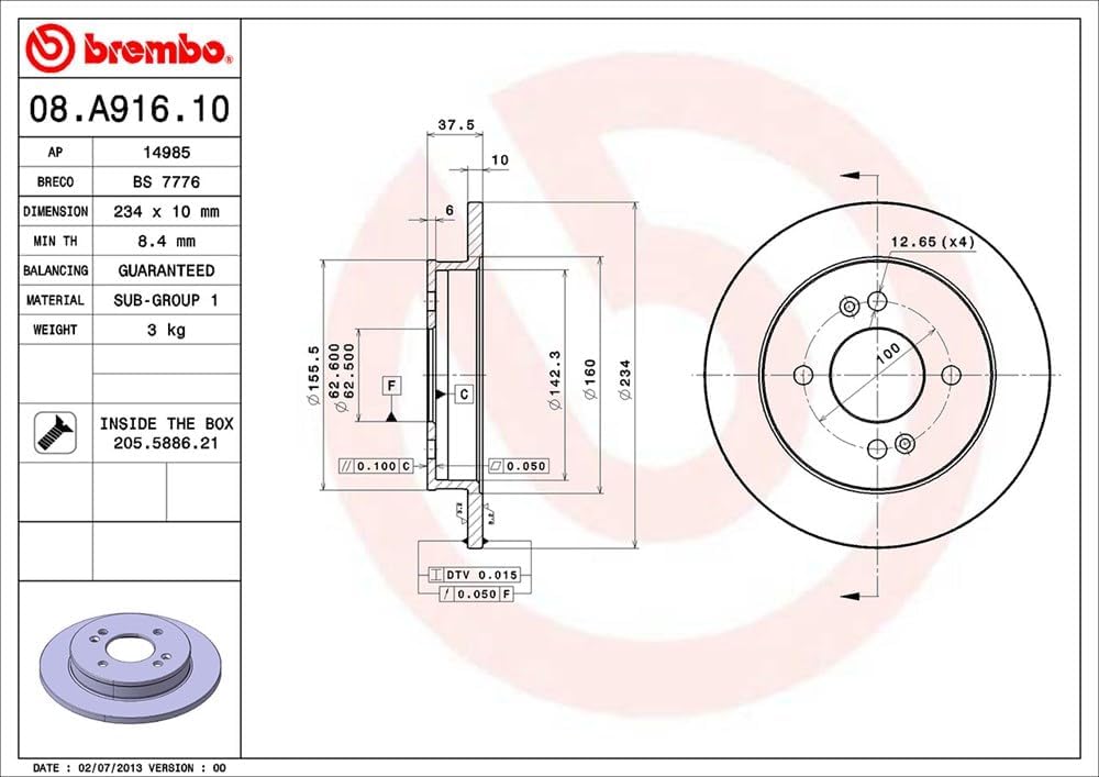 Brembo 08.A916.10 Bremsscheibe - Paar