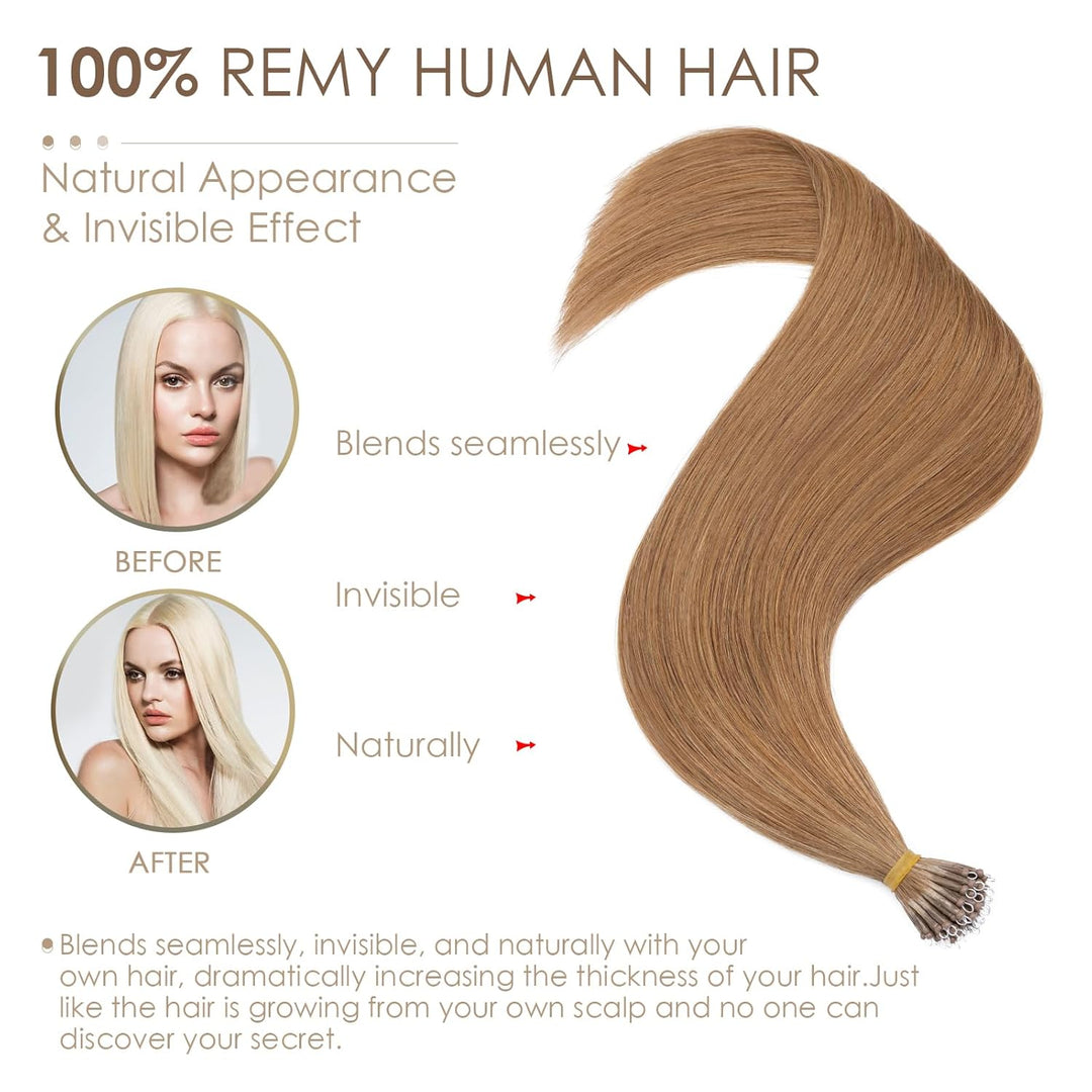 Silk-co Haarteile Echthaar Nanoring Extensions Loop Haarverlängerung 100% Human Hair Weich Natürlich