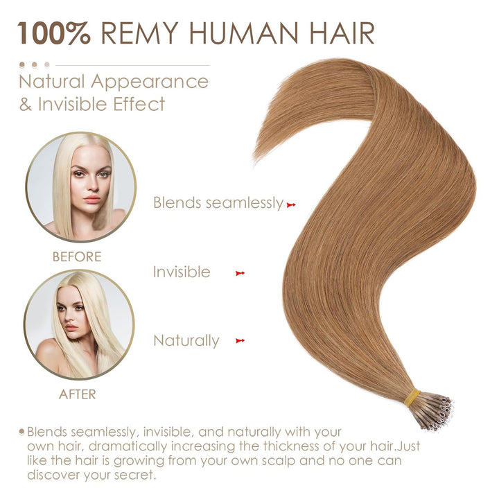 Silk-co Haarteile Echthaar Nanoring Extensions Loop Haarverlängerung 100% Human Hair Weich Natürlich