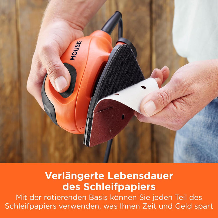 BLACK+DECKER Dreieckschleifer Mouse für staubfreies Schleifen (55 Watt Schleifmaschine, Schleifplatt