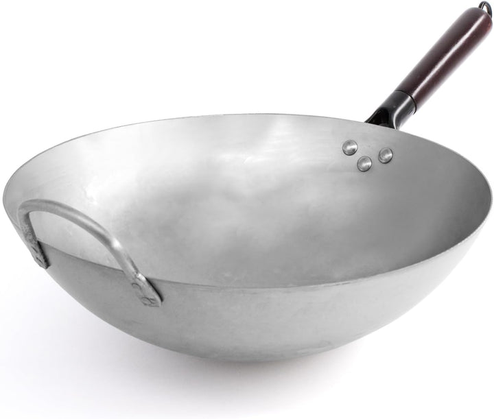 joeji's Kitchen Handgehämmerter Wok aus Kohlenstoffstahl mit abnehmbarem Griff – rostbeständiger Wok