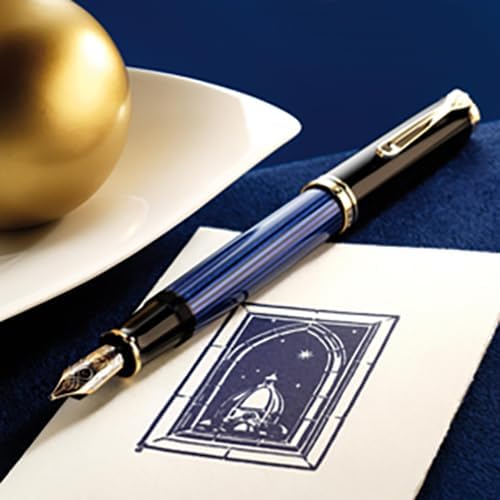 Pelikan Premium M600 Füllfederhalter, Feder B Plume Schwarz/Blau Schwarz / Blau, Schwarz / Blau