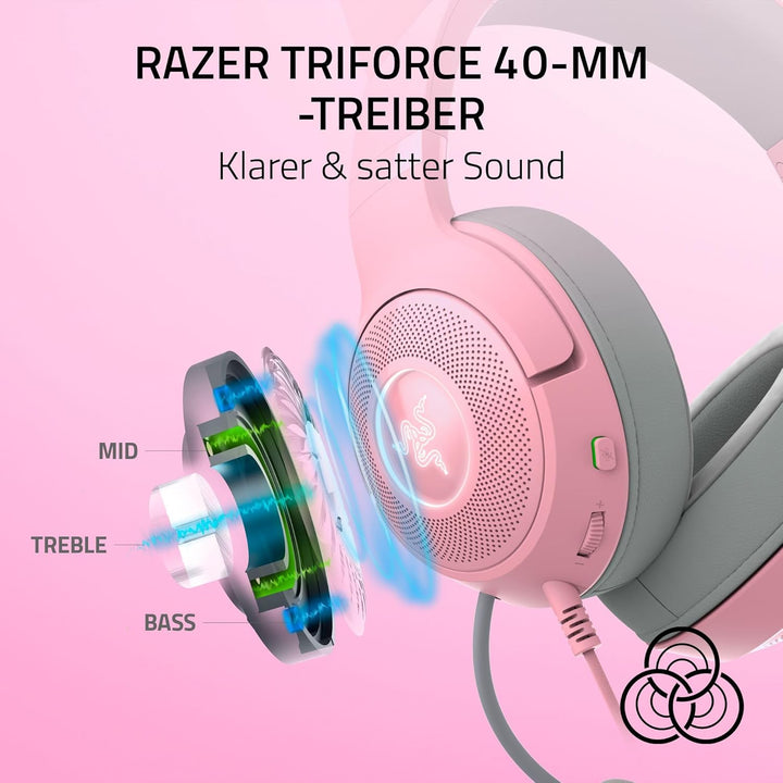 Razer Kraken Kitty V2 - Kabelgebundenes RGB-Headset mit Katzenohren (Reaktive Streaming-Beleuchtung,