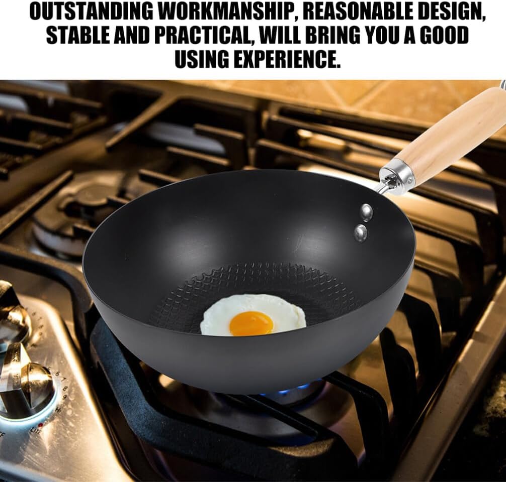 HOLIDYOYO Gusseisen-Wok Wok-Pfanne Aus Karbonstahl Wok-Pfanne Chinesischer Wok 24 Cm Tiefe Bratpfann