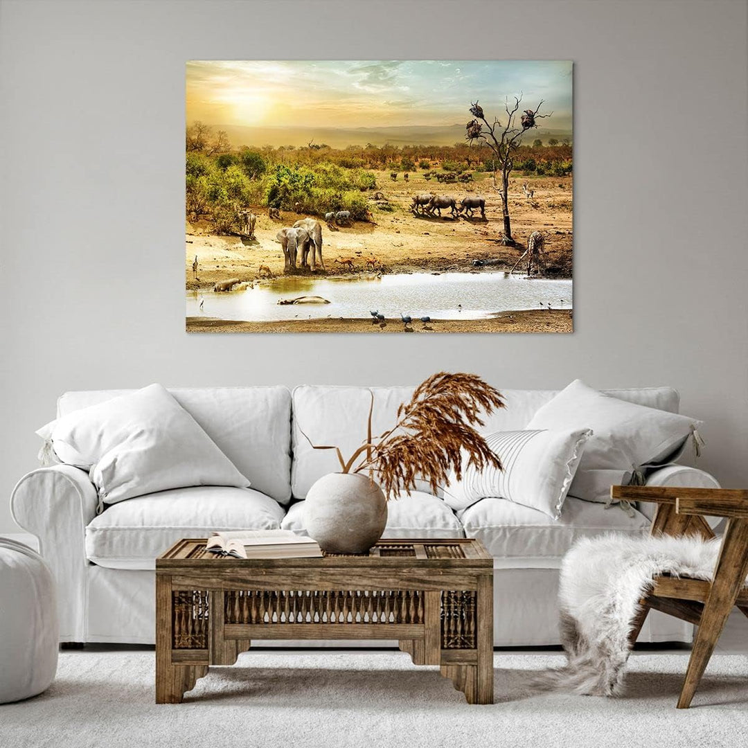 Bilder auf Leinwand 100x70cm Leinwandbild mit Rahmen Safari Tiere Gross Wanddeko Bild Schlafzimmer K
