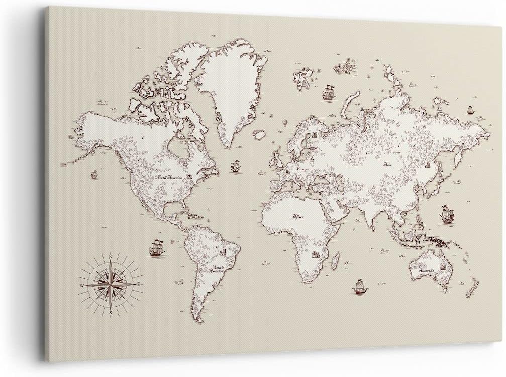 Bilder auf Leinwand 100x70cm Leinwandbild Karte Welt Klassiker Kontinente Gross Wanddeko Bild Schlaf