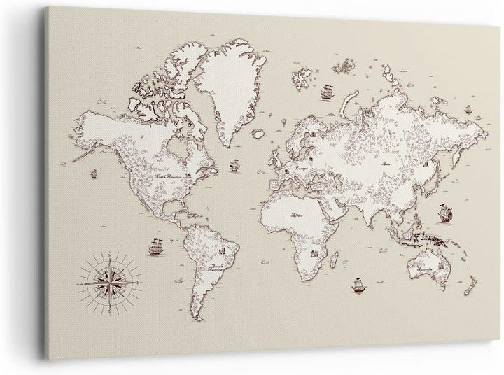 Bilder auf Leinwand 100x70cm Leinwandbild Karte Welt Klassiker Kontinente Gross Wanddeko Bild Schlaf